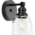 PROGRESS LIGHTING P300373-31M Matte Black Ambrose Collection One-Light Farmhouse Matte Black Clear Glass Bath Vanity Light