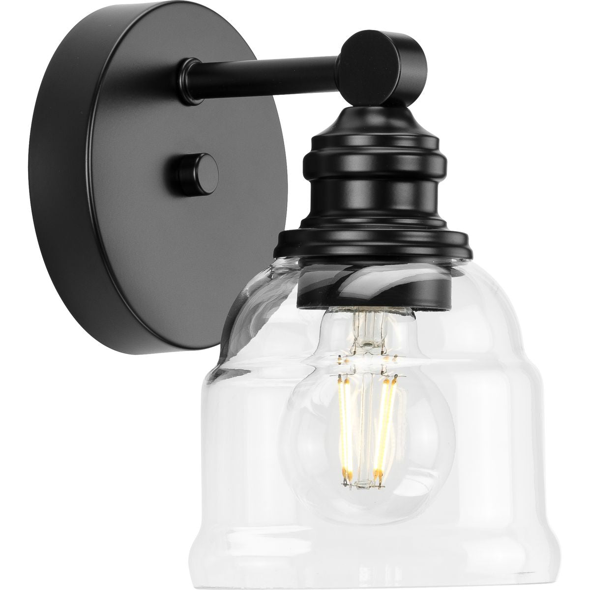 PROGRESS LIGHTING P300373-31M Matte Black Ambrose Collection One-Light Farmhouse Matte Black Clear Glass Bath Vanity Light
