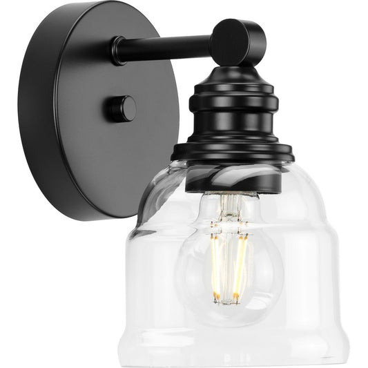 PROGRESS LIGHTING P300373-31M Matte Black Ambrose Collection One-Light Farmhouse Matte Black Clear Glass Bath Vanity Light