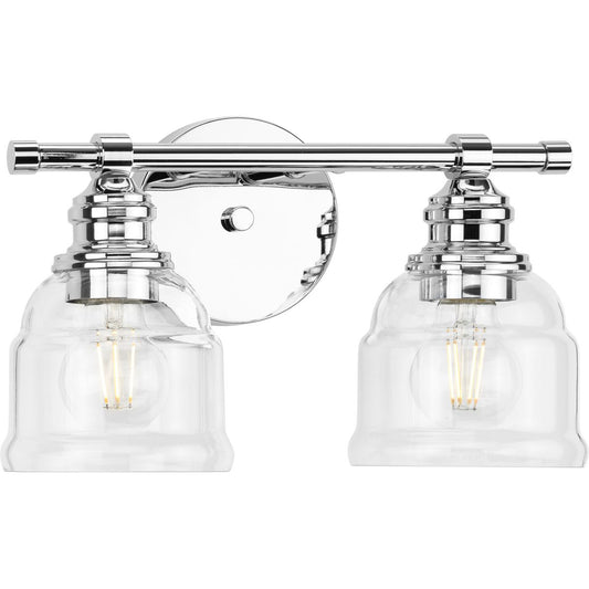 PROGRESS LIGHTING P300374-015 Polished Chrome Ambrose Collection Two-Light Farmhouse Polished Chrome Clear Glass Bath Vanity Light