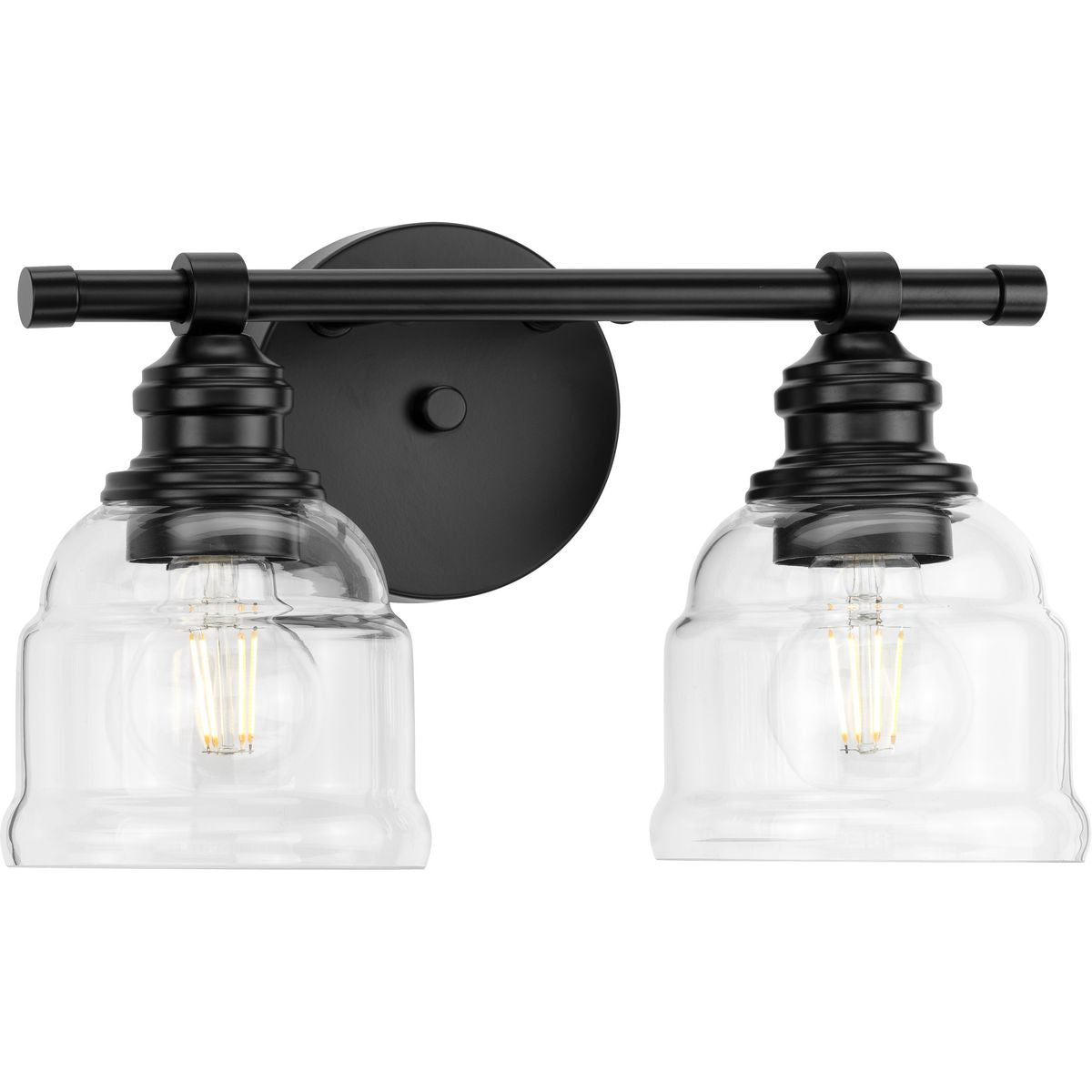 PROGRESS LIGHTING P300374-31M Matte Black Ambrose Collection Two-Light Farmhouse Matte Black Clear Glass Bath Vanity Light