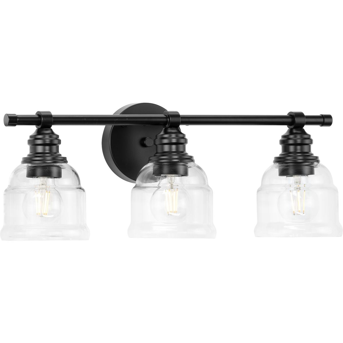 PROGRESS LIGHTING P300375-31M Matte Black Ambrose Collection Three-Light Farmhouse Matte Black Clear Glass Bath Vanity Light