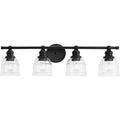 PROGRESS LIGHTING P300376-31M Matte Black Ambrose Collection Four-Light Farmhouse Matte Black Clear Glass Bath Vanity Light