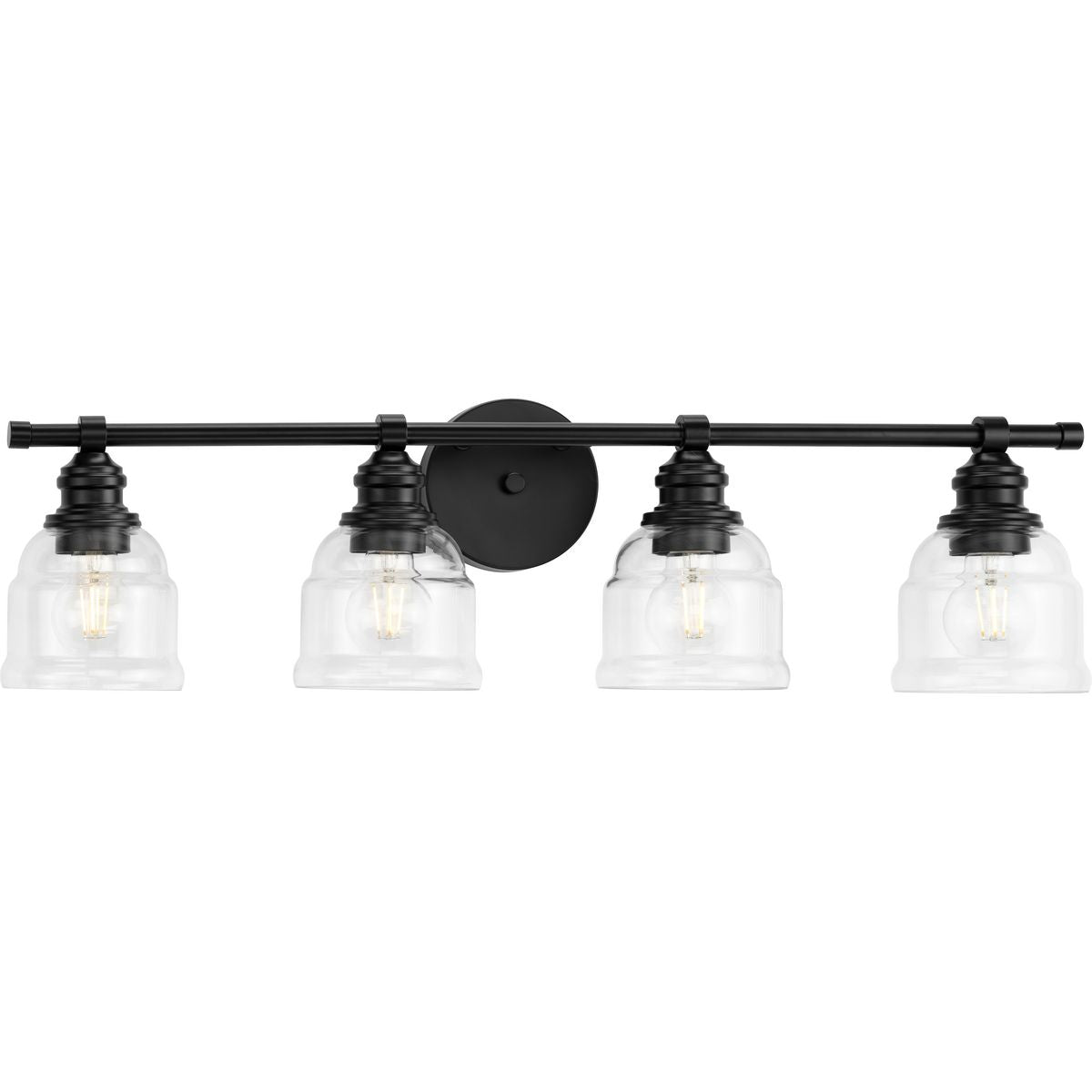 PROGRESS LIGHTING P300376-31M Matte Black Ambrose Collection Four-Light Farmhouse Matte Black Clear Glass Bath Vanity Light