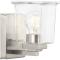 PROGRESS LIGHTING P300377-009 Brushed Nickel Gilmour Collection One-Light Modern Farmhouse Brushed Nickel Clear Glass Bath Vanity Light