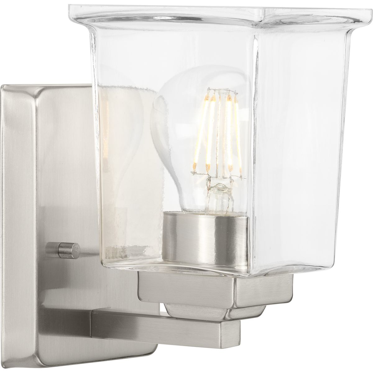 PROGRESS LIGHTING P300377-009 Brushed Nickel Gilmour Collection One-Light Modern Farmhouse Brushed Nickel Clear Glass Bath Vanity Light