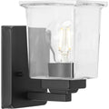 PROGRESS LIGHTING P300377-31M Matte Black Gilmour Collection One-Light Modern Farmhouse Matte Black Clear Glass Bath Vanity Light