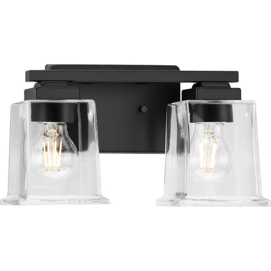 PROGRESS LIGHTING P300378-31M Matte Black Gilmour Collection Two-Light Modern Farmhouse Matte Black Clear Glass Bath Vanity Light