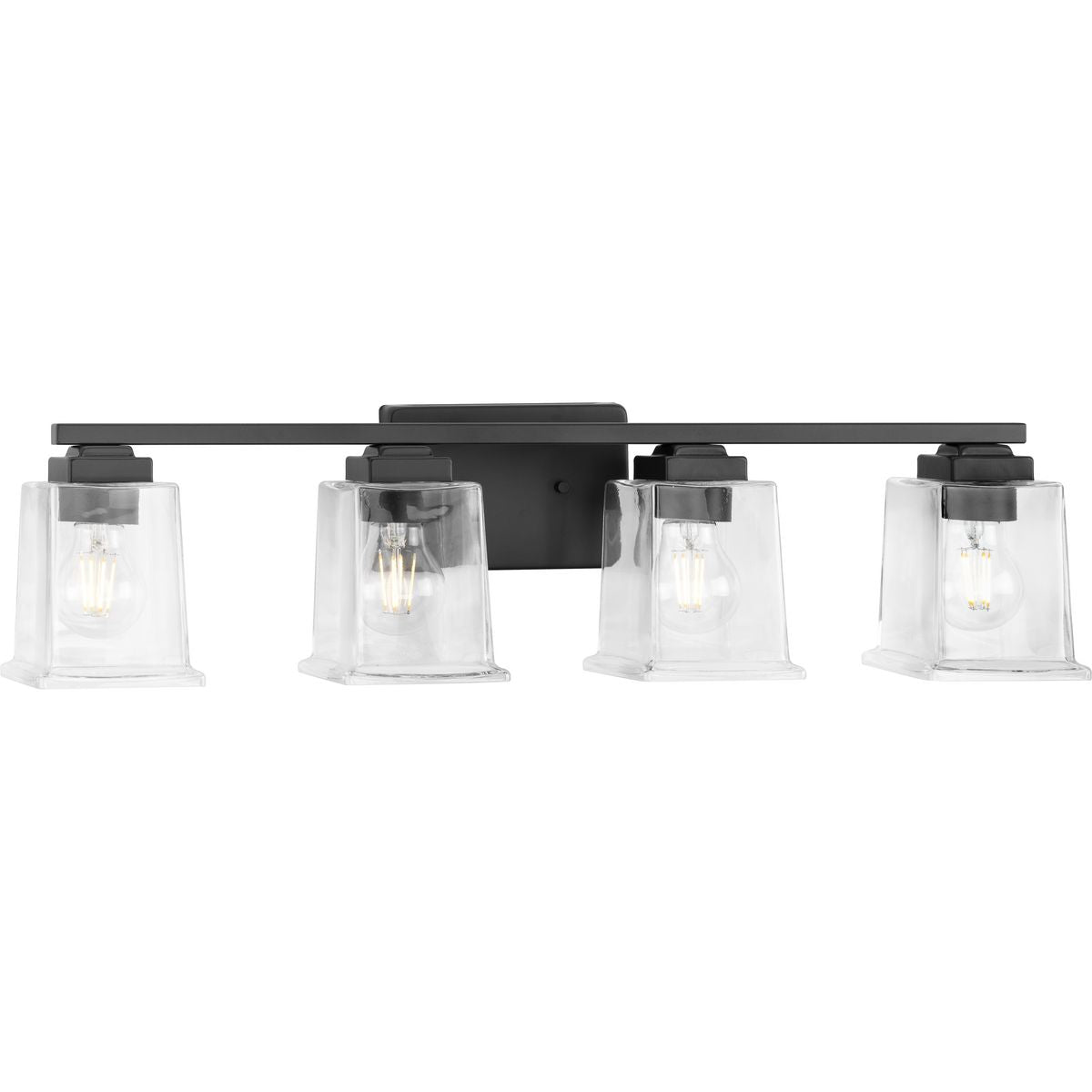 PROGRESS LIGHTING P300380-31M Matte Black Gilmour Collection Four-Light Modern Farmhouse Matte Black Clear Glass Bath Vanity Light