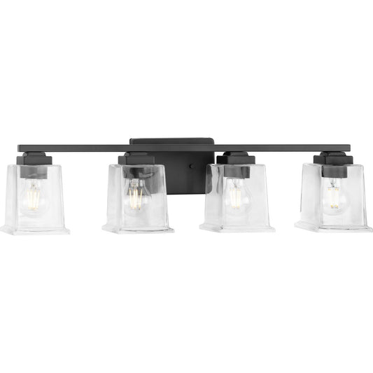 PROGRESS LIGHTING P300380-31M Matte Black Gilmour Collection Four-Light Modern Farmhouse Matte Black Clear Glass Bath Vanity Light