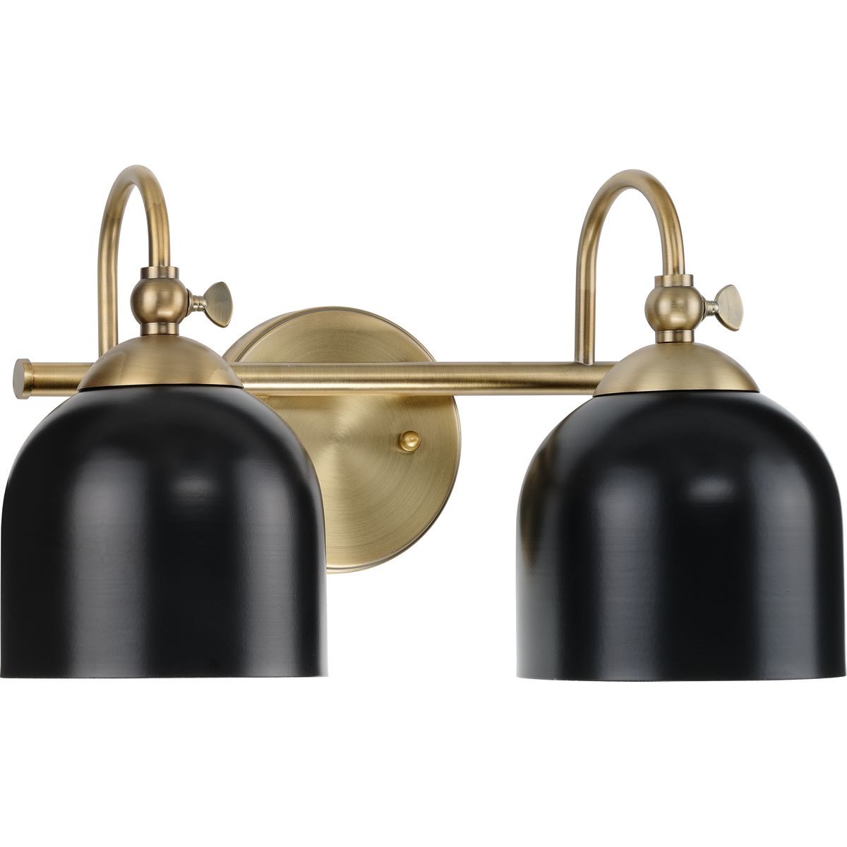 PROGRESS LIGHTING P300382-163 Vintage Brass Dalton Collection Two-Light Farmhouse Vintage Brass Metal Shade Bath Vanity Light