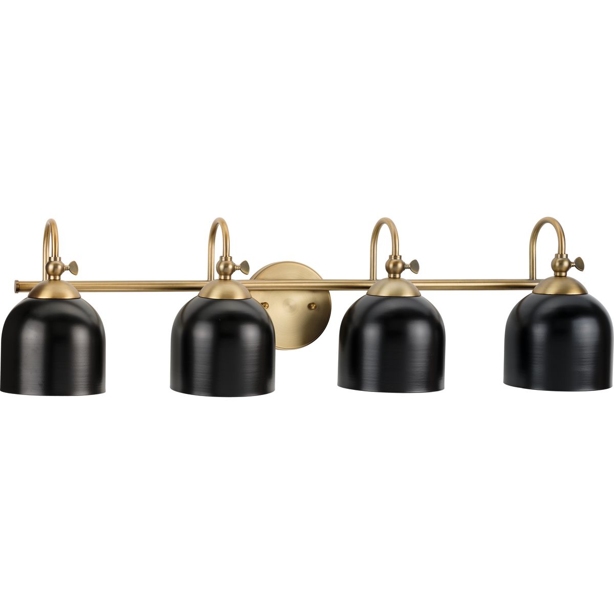 PROGRESS LIGHTING P300384-163 Vintage Brass Dalton Collection Four-Light Farmhouse Vintage Brass Metal Shade Bath Vanity Light