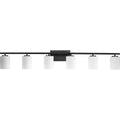 PROGRESS LIGHTING P300385-031 Textured Black Replay Collection Six-Light Traditional Textured Black Etched White Glass Bath Vanity Light