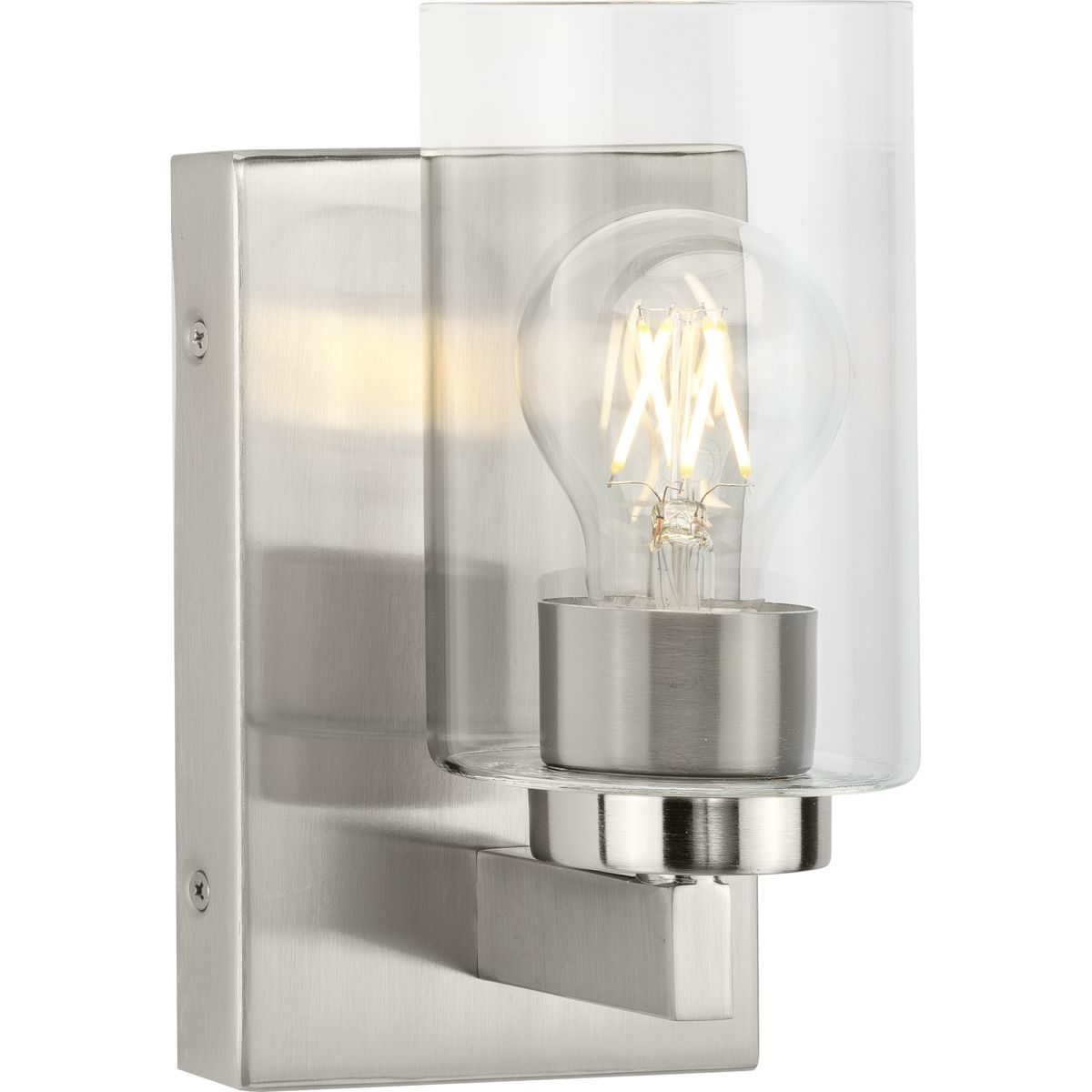 PROGRESS LIGHTING P300386-009 Brushed Nickel Goodwin Collection One-Light Brushed Nickel Modern Vanity Light with Clear Glass