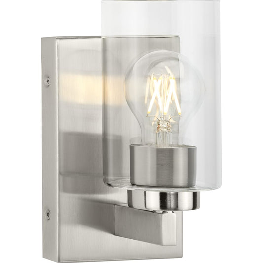PROGRESS LIGHTING P300386-009 Brushed Nickel Goodwin Collection One-Light Brushed Nickel Modern Vanity Light with Clear Glass