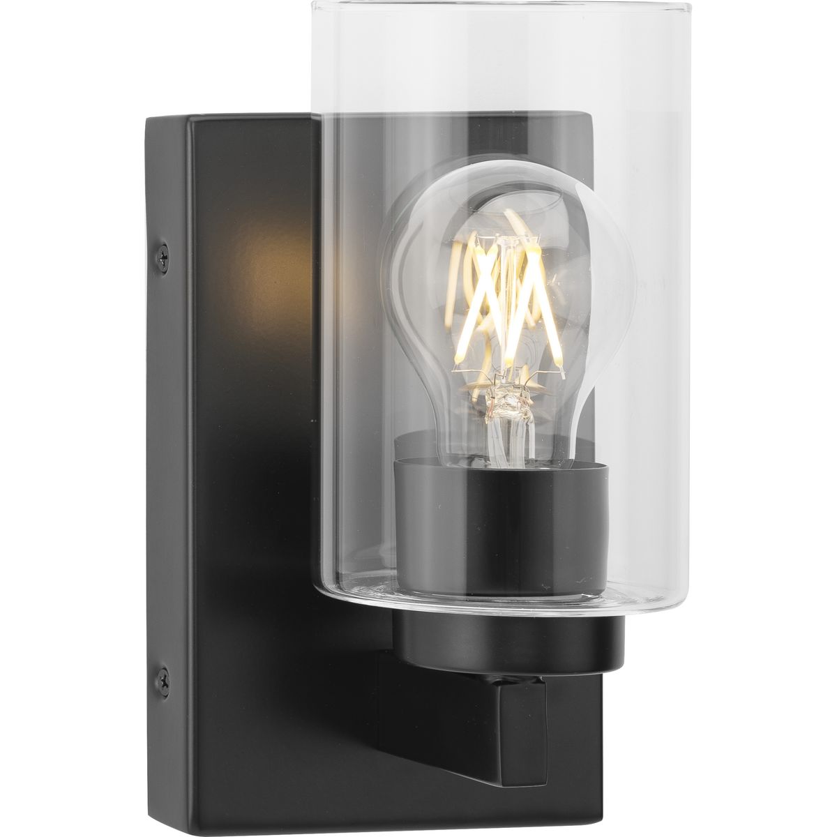 PROGRESS LIGHTING P300386-31M Matte Black Goodwin Collection One-Light Matte Black Modern Vanity Light with Clear Glass