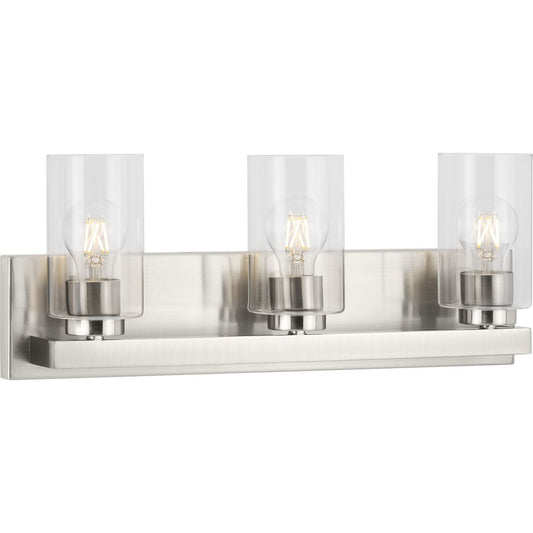 PROGRESS LIGHTING P300388-009 Brushed Nickel Goodwin Collection Three-Light Brushed Nickel Modern Vanity Light with Clear Glass