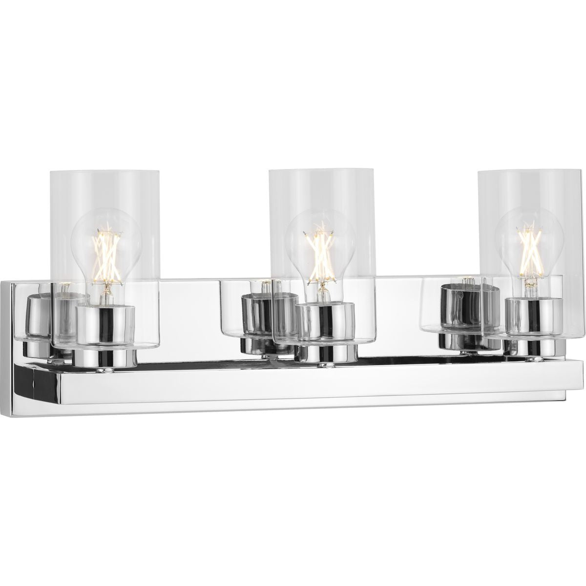 PROGRESS LIGHTING P300388-015 Polished Chrome Goodwin Collection Three-Light Polished Chrome Modern Vanity Light with Clear Glass