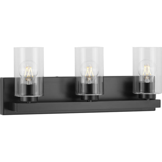 PROGRESS LIGHTING P300388-31M Matte Black Goodwin Collection Three-Light Matte Black Modern Vanity Light with Clear Glass