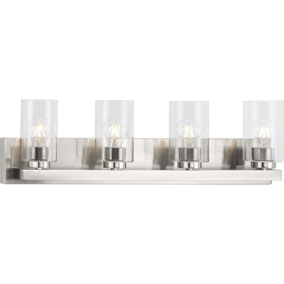 PROGRESS LIGHTING P300389-009 Brushed Nickel Goodwin Collection Four-Light Brushed Nickel Modern Vanity Light with Clear Glass