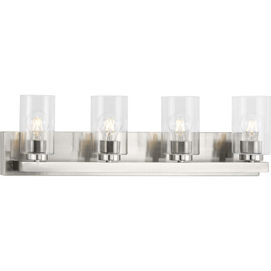 PROGRESS LIGHTING P300389-009 Brushed Nickel Goodwin Collection Four-Light Brushed Nickel Modern Vanity Light with Clear Glass