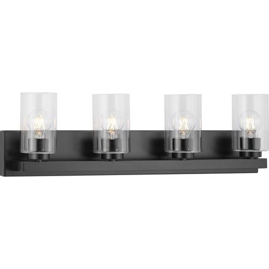 PROGRESS LIGHTING P300389-31M Matte Black Goodwin Collection Four-Light Matte Black Modern Vanity Light with Clear Glass