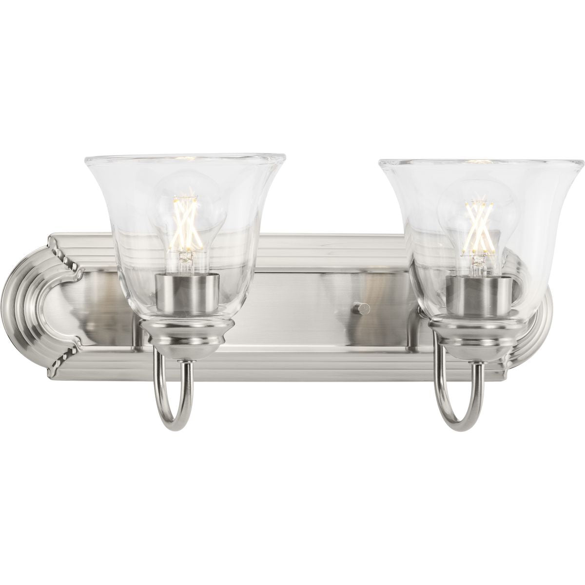 PROGRESS LIGHTING P300390-009 Brushed Nickel Two-Light Brushed Nickel Transitional Bath and Vanity Light with Clear Glass for Bathroom