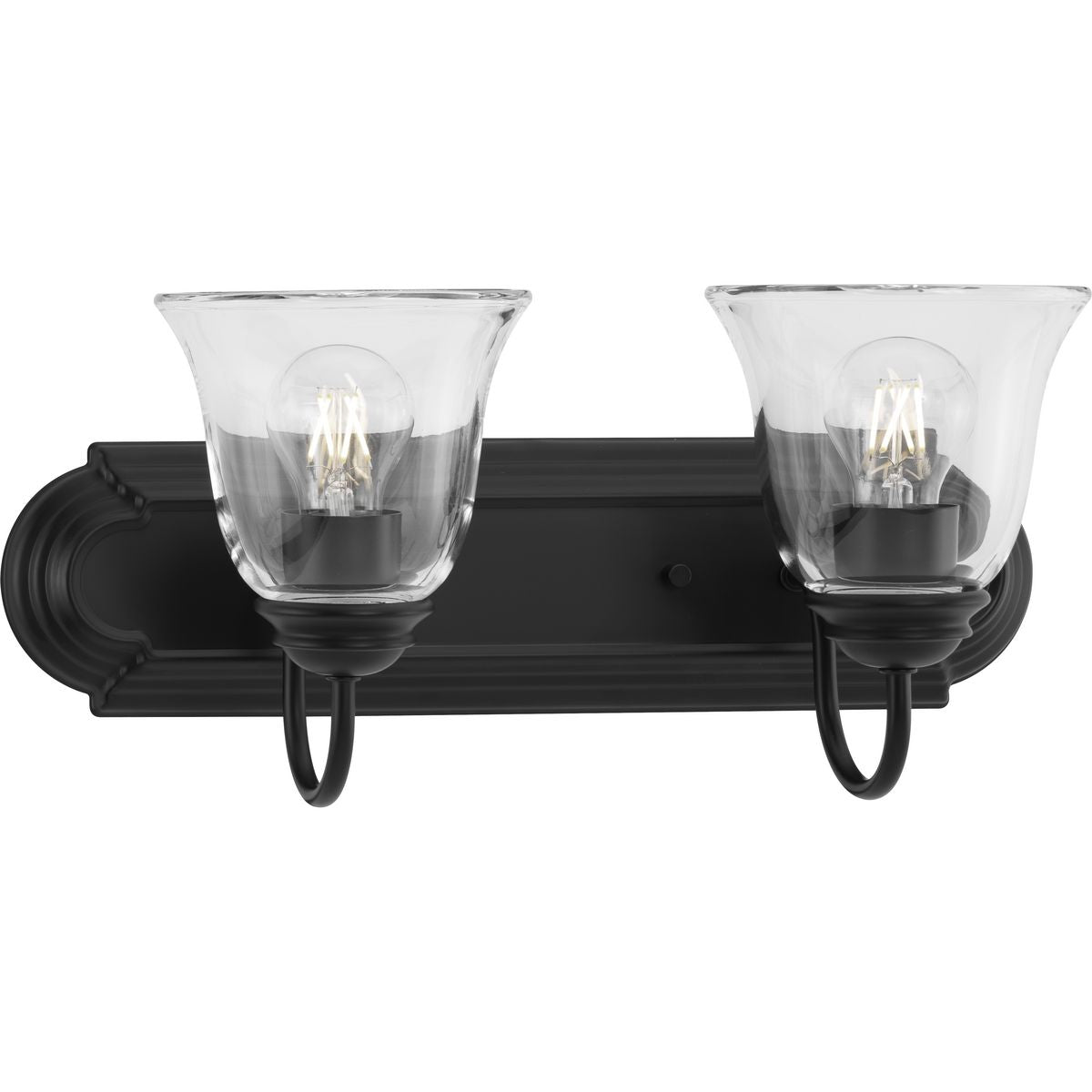 PROGRESS LIGHTING P300390-31M Matte Black Two-Light Matte Black Transitional Bath and Vanity Light with Clear Glass for Bathroom