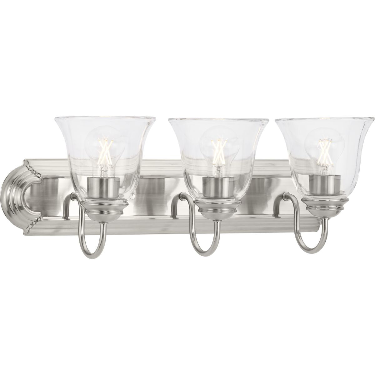 PROGRESS LIGHTING P300391-009 Brushed Nickel Three-Light Brushed Nickel Transitional Bath and Vanity Light with Clear Glass for Bathroom