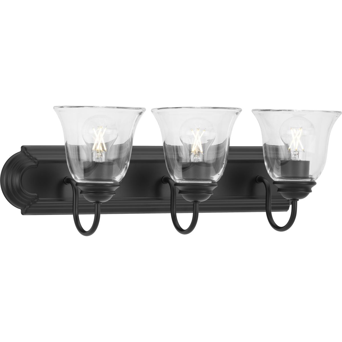 PROGRESS LIGHTING P300391-31M Matte Black Three-Light Matte Black Transitional Bath and Vanity Light with Clear Glass for Bathroom
