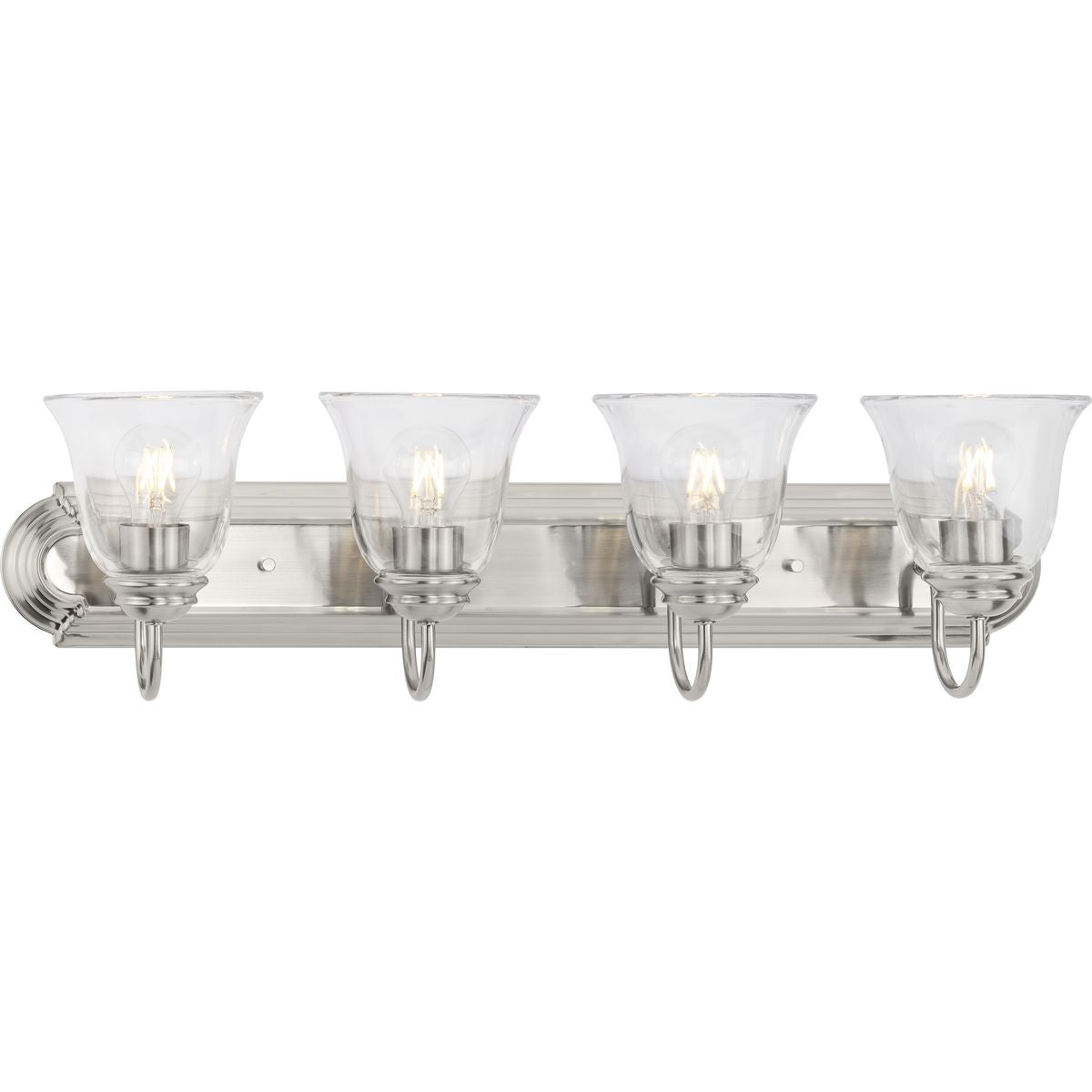 PROGRESS LIGHTING P300392-009 Brushed Nickel Four-Light Brushed Nickel Transitional Bath and Vanity Light with Clear Glass for Bathroom