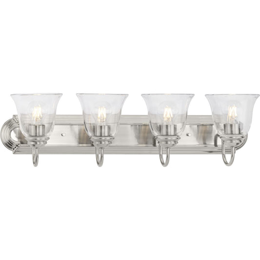 PROGRESS LIGHTING P300392-009 Brushed Nickel Four-Light Brushed Nickel Transitional Bath and Vanity Light with Clear Glass for Bathroom