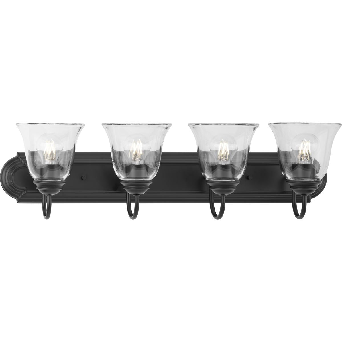 PROGRESS LIGHTING P300392-31M Matte Black Four-Light Matte Black Transitional Bath and Vanity Light with Clear Glass for Bathroom