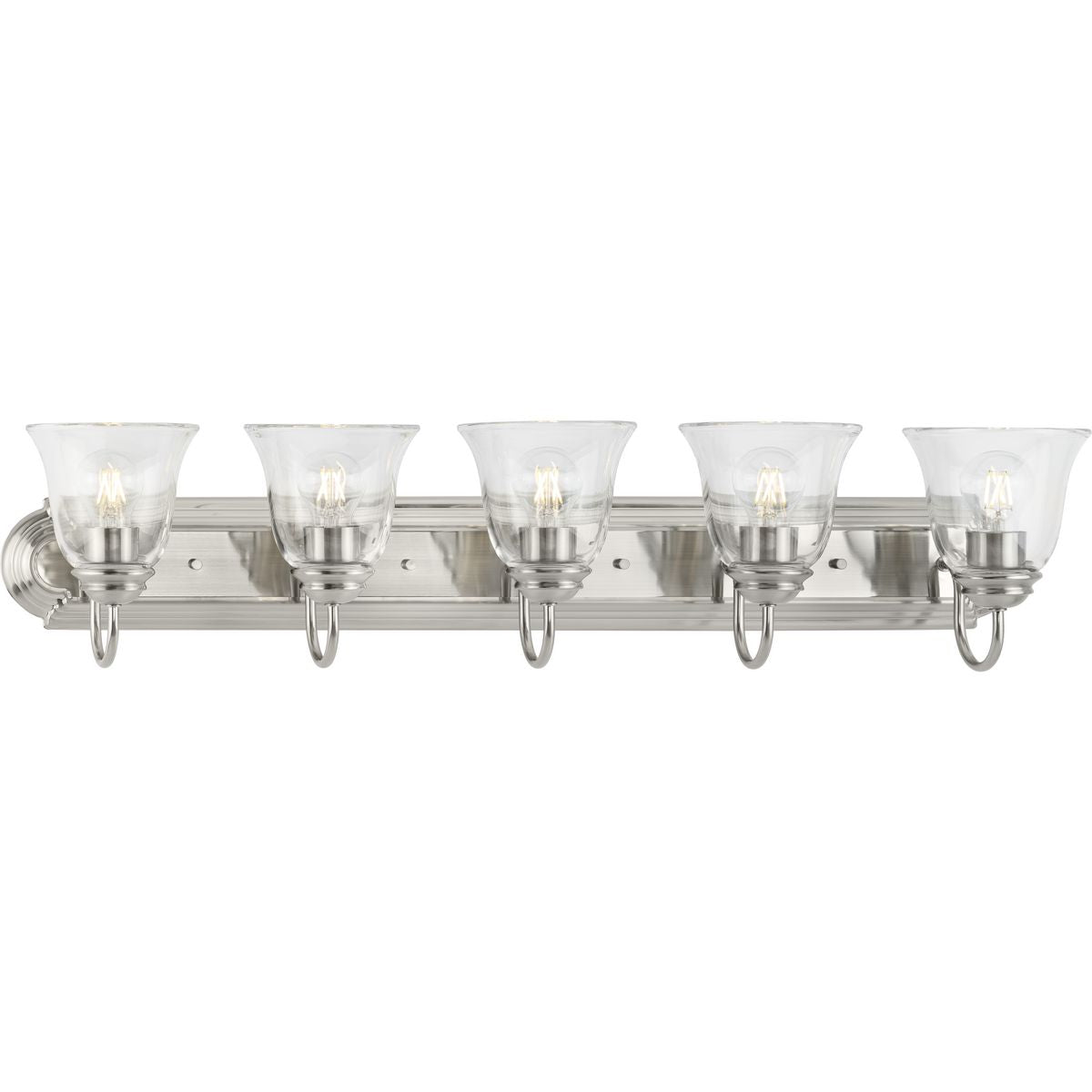 PROGRESS LIGHTING P300393-009 Brushed Nickel Five-Light Brushed Nickel Transitional Bath and Vanity Light with Clear Glass for Bathroom