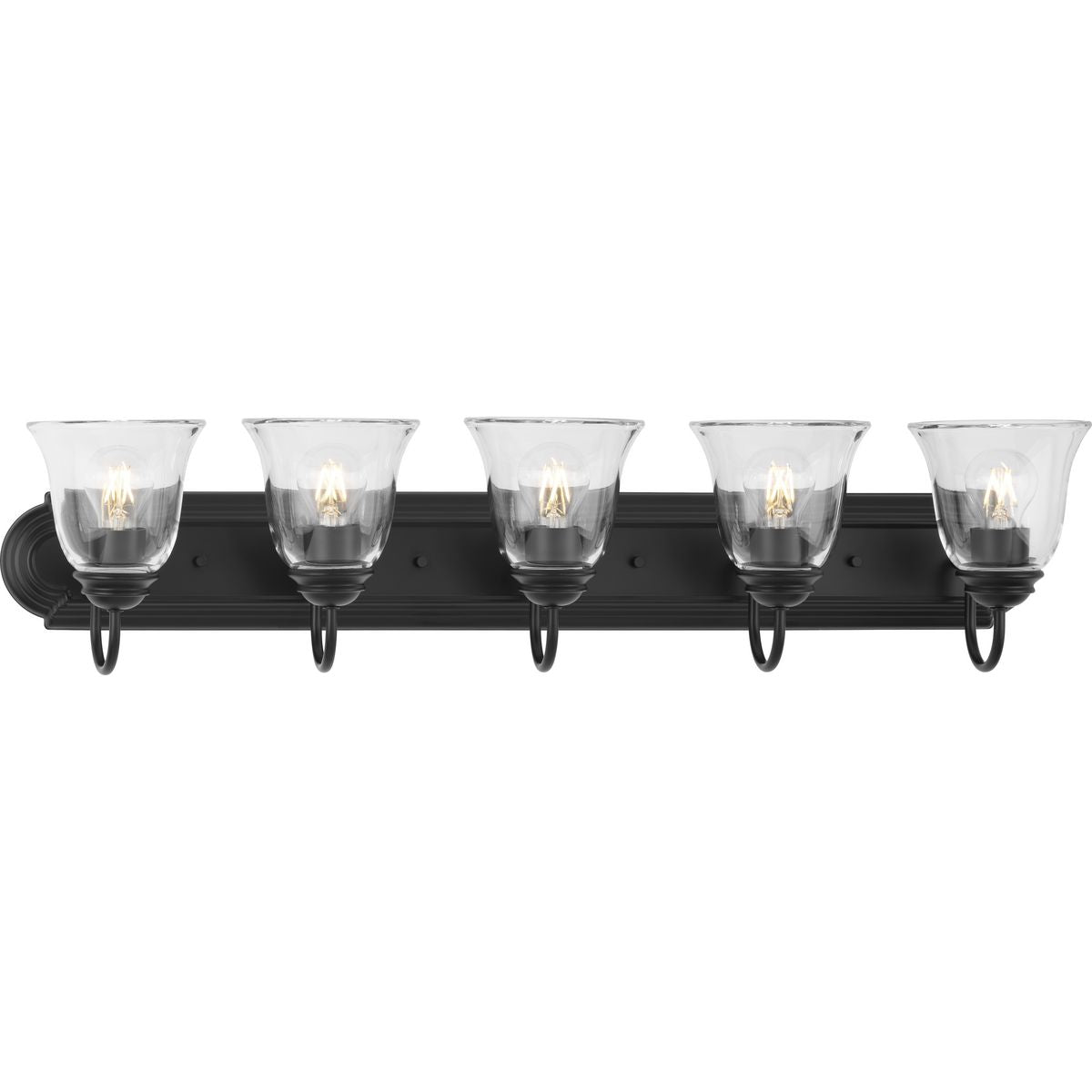 PROGRESS LIGHTING P300393-31M Matte Black Five-Light Matte Black Transitional Bath and Vanity Light with Clear Glass for Bathroom