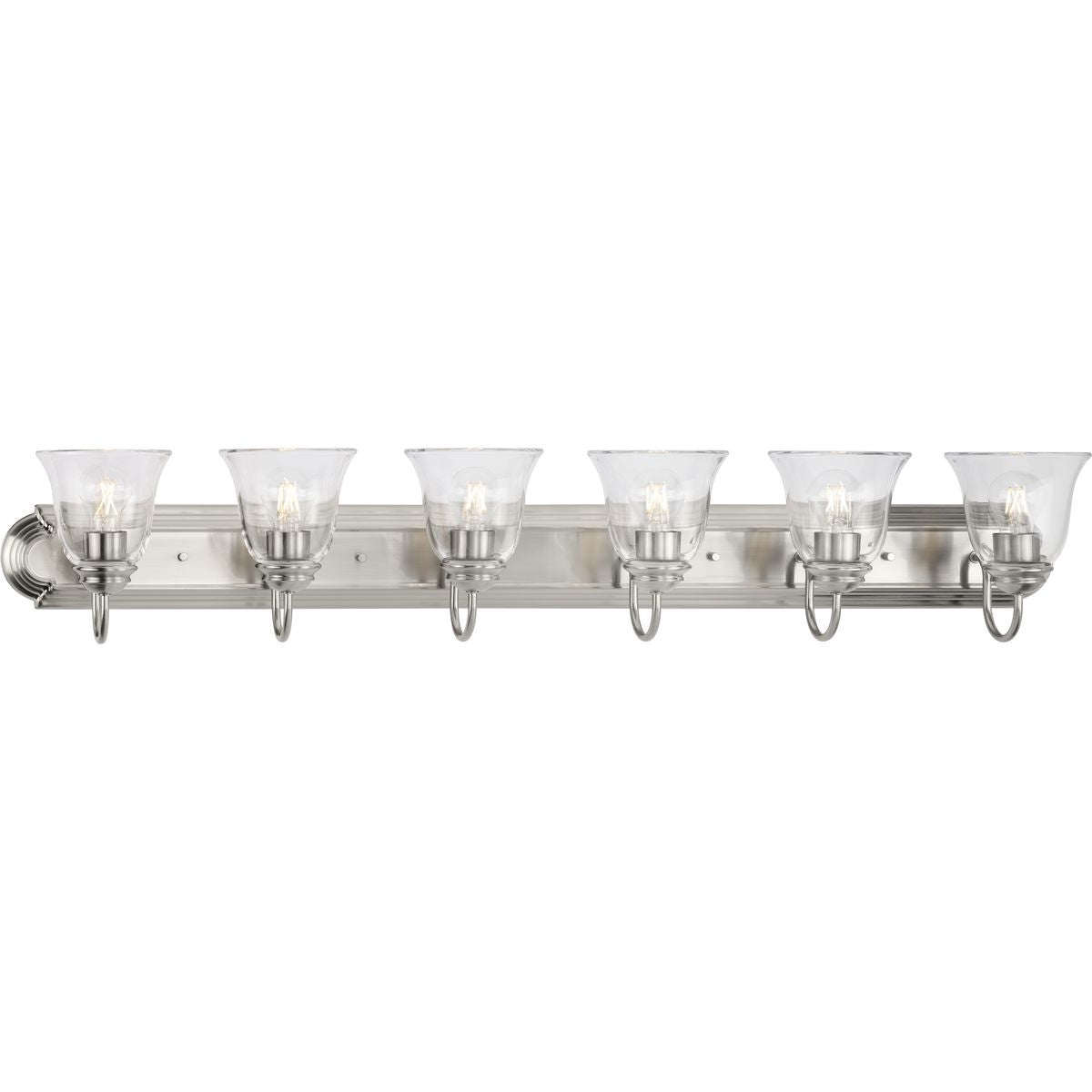 PROGRESS LIGHTING P300394-009 Brushed Nickel Six-Light Brushed Nickel Transitional Bath and Vanity Light with Clear Glass for Bathroom