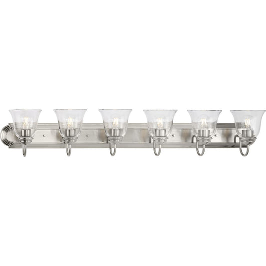 PROGRESS LIGHTING P300394-009 Brushed Nickel Six-Light Brushed Nickel Transitional Bath and Vanity Light with Clear Glass for Bathroom