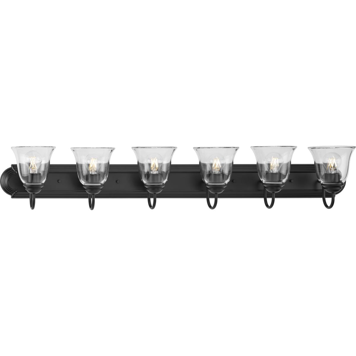 PROGRESS LIGHTING P300394-31M Matte Black Six-Light Matte Black Transitional Bath and Vanity Light with Clear Glass for Bathroom