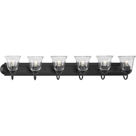 PROGRESS LIGHTING P300394-31M Matte Black Six-Light Matte Black Transitional Bath and Vanity Light with Clear Glass for Bathroom