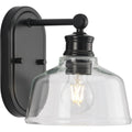 PROGRESS LIGHTING P300395-31M Matte Black Singleton Collection One-Light 7.62" Matte Black Farmhouse Vanity Light with Clear Glass Shade