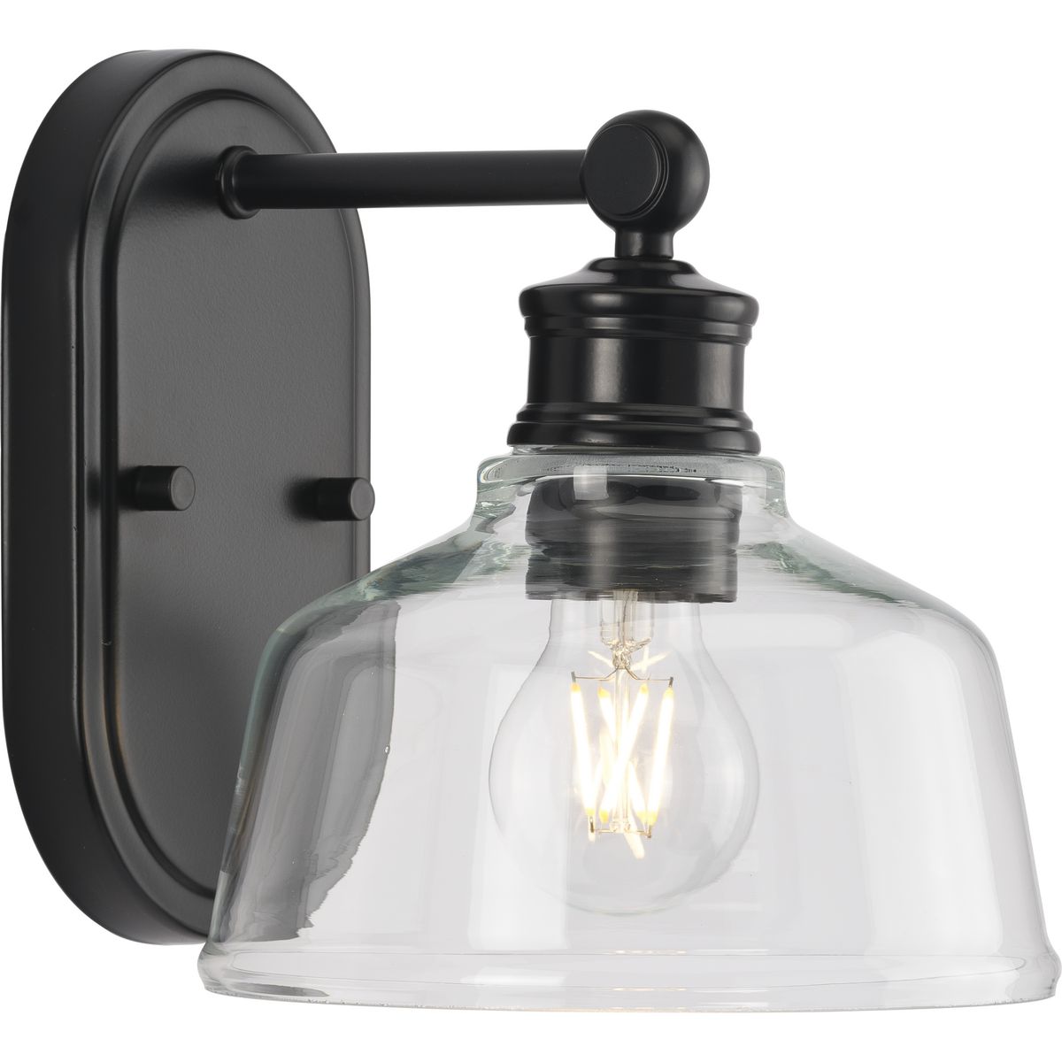PROGRESS LIGHTING P300395-31M Matte Black Singleton Collection One-Light 7.62" Matte Black Farmhouse Vanity Light with Clear Glass Shade