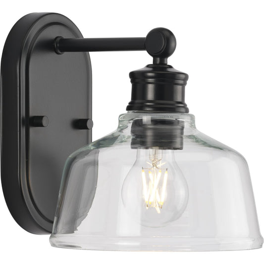 PROGRESS LIGHTING P300395-31M Matte Black Singleton Collection One-Light 7.62" Matte Black Farmhouse Vanity Light with Clear Glass Shade