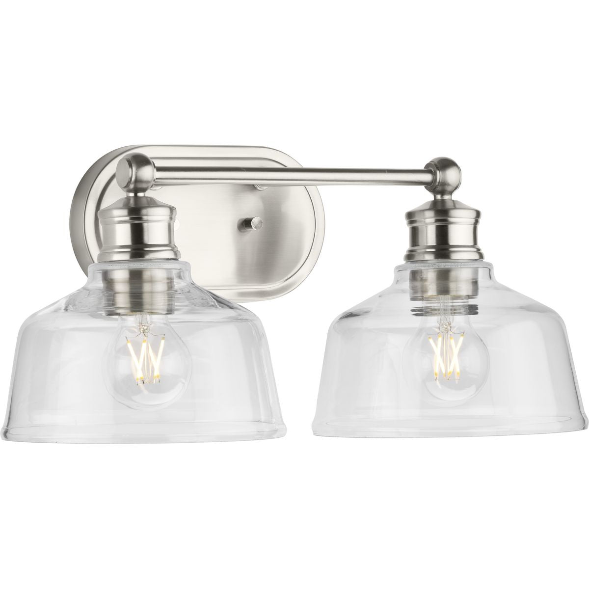 PROGRESS LIGHTING P300396-009 Brushed Nickel Singleton Collection Two-Light 17" Brushed Nickel Farmhouse Vanity Light with Clear Glass Shades