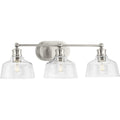 PROGRESS LIGHTING P300397-009 Brushed Nickel Singleton Collection Three-Light 26.5" Brushed Nickel Farmhouse Vanity Light with Clear Glass Shades