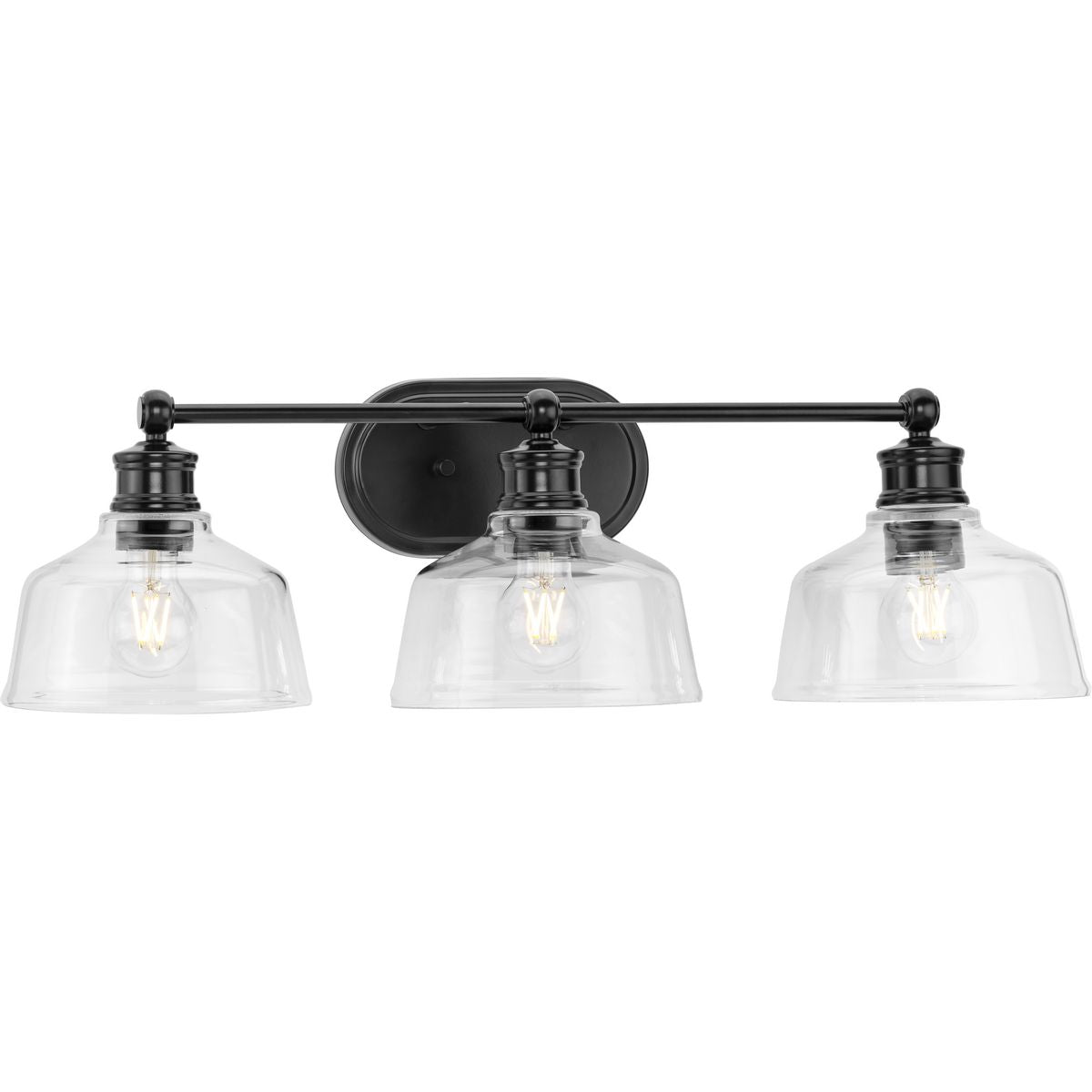 PROGRESS LIGHTING P300397-31M Matte Black Singleton Collection Three-Light 26.5" Matte Black Farmhouse Vanity Light with Clear Glass Shades