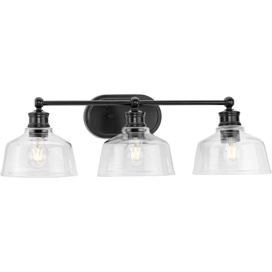 PROGRESS LIGHTING P300397-31M Matte Black Singleton Collection Three-Light 26.5" Matte Black Farmhouse Vanity Light with Clear Glass Shades