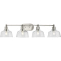 PROGRESS LIGHTING P300398-009 Brushed Nickel Singleton Collection Four-Light 36" Brushed Nickel Farmhouse Vanity Light with Clear Glass Shades