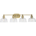 PROGRESS LIGHTING P300398-163 Vintage Brass Singleton Collection Four-Light 36" Vintage Brass Farmhouse Vanity Light with Clear Glass Shades