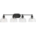 PROGRESS LIGHTING P300398-31M Matte Black Singleton Collection Four-Light 36" Matte Black Farmhouse Vanity Light with Clear Glass Shades