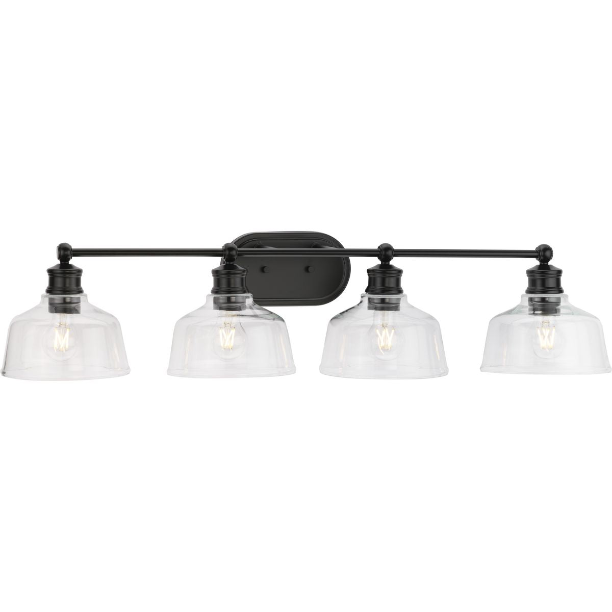 PROGRESS LIGHTING P300398-31M Matte Black Singleton Collection Four-Light 36" Matte Black Farmhouse Vanity Light with Clear Glass Shades